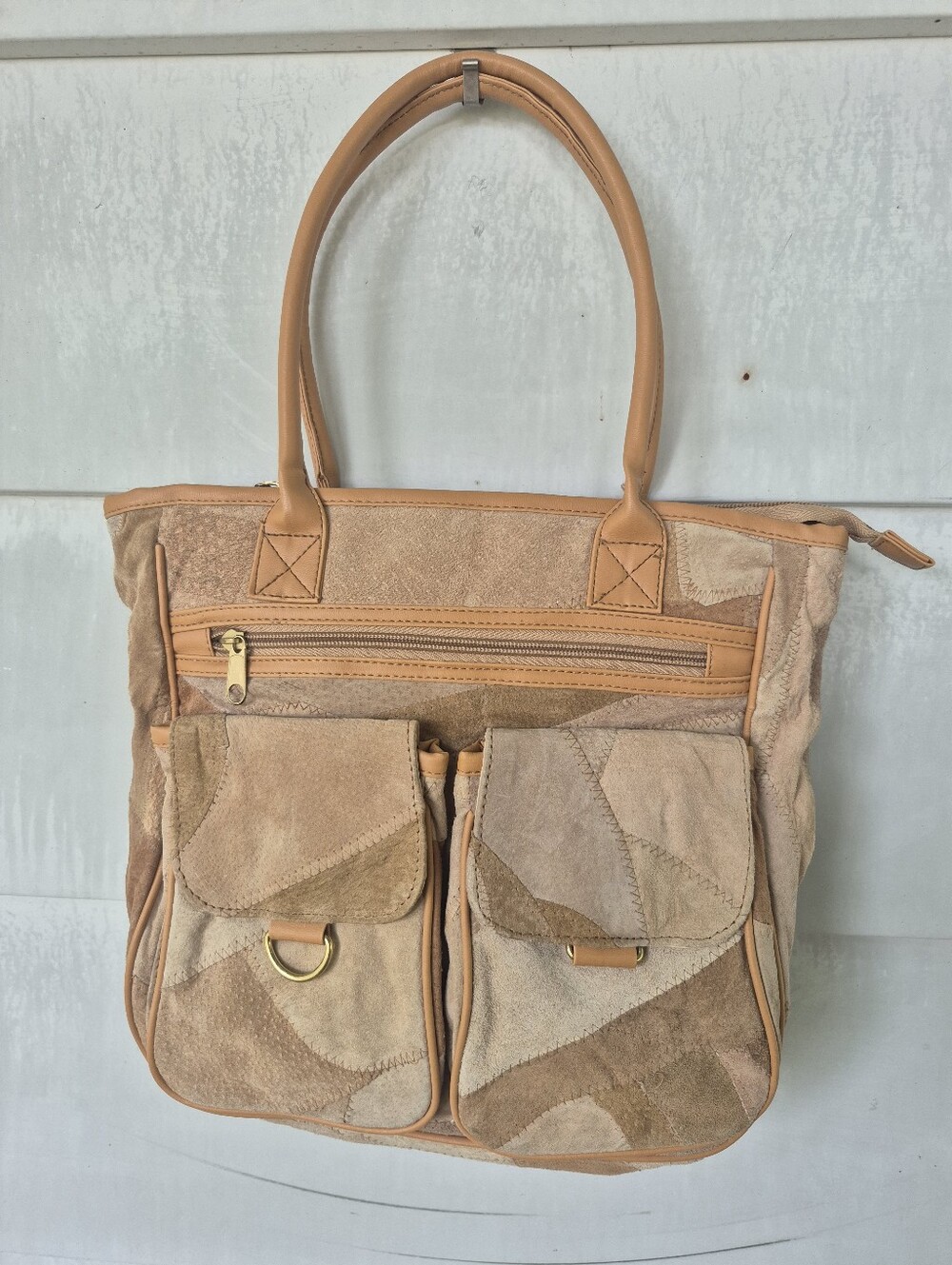 NWOT Suede Patchwork Tote Bag in Tan